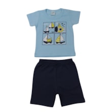 Conjunto Masculino Camiseta Estampada Barcos e Bermuda Moletino 18936 - Teddy