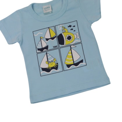 Conjunto Masculino Camiseta Estampada Barcos e Bermuda Moletino 18936 - Teddy