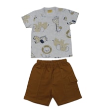 Conjunto Masculino Camiseta Estampada Bichos e Bermuda Moletinho 27250 - Rollu