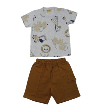Conjunto Masculino Camiseta Estampada Bichos e Bermuda Moletinho 27250 - Rollu