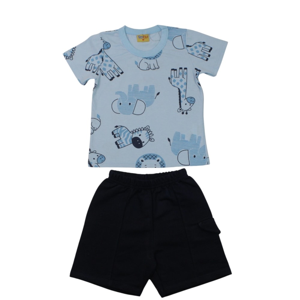 Conjunto Masculino Camiseta Estampada Bichos e Bermuda Moletinho 27250 - Rollu