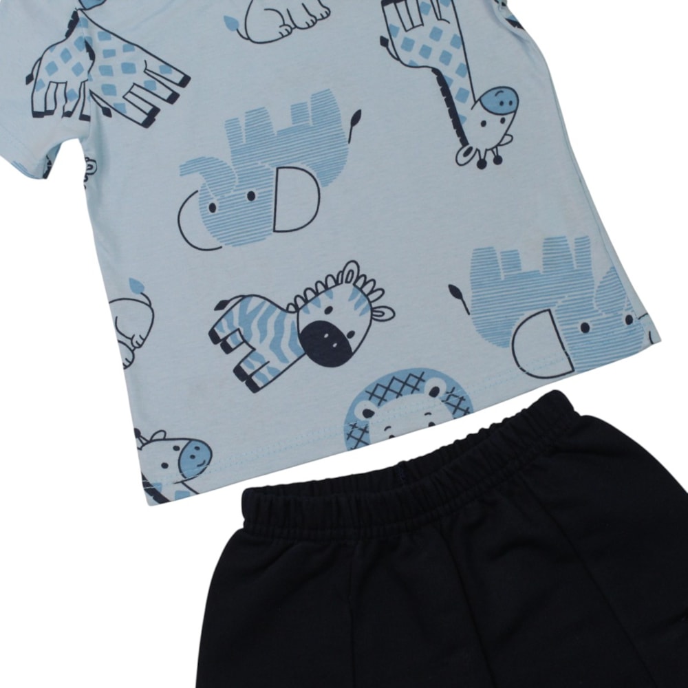 Conjunto Masculino Camiseta Estampada Bichos e Bermuda Moletinho 27250 - Rollu