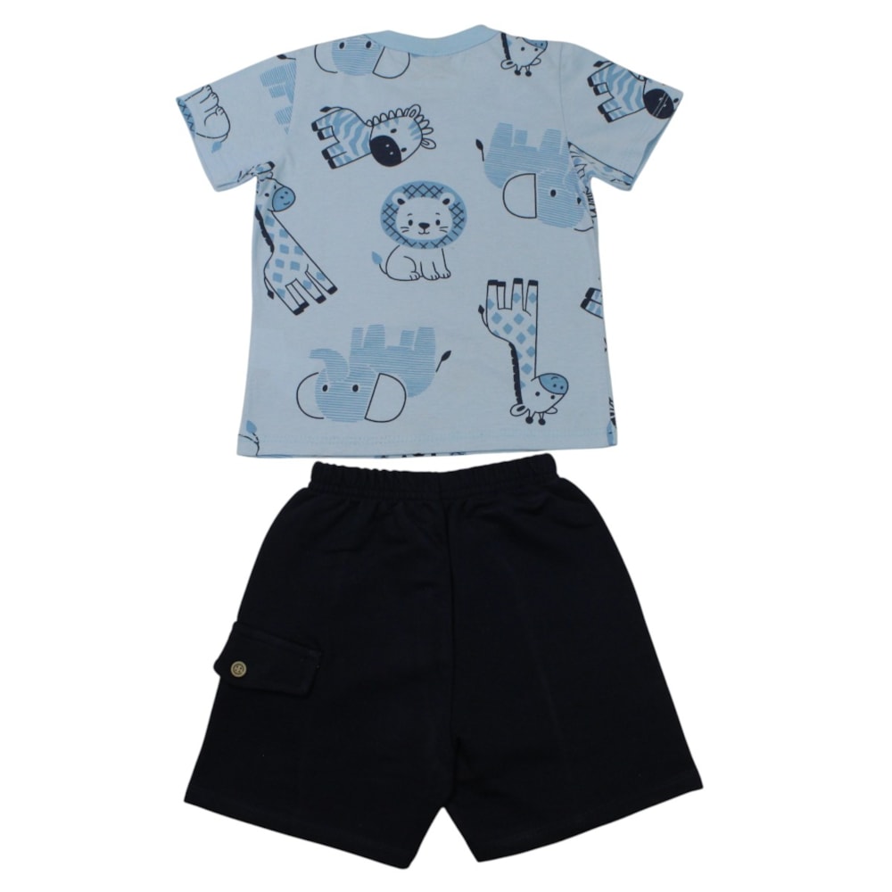 Conjunto Masculino Camiseta Estampada Bichos e Bermuda Moletinho 27250 - Rollu