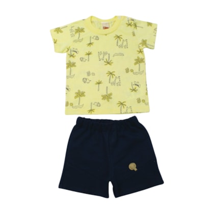 Conjunto Masculino Camiseta Estampada Bichos e Bermuda Moletinho 9299 - Livy      