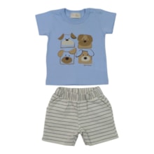 Conjunto Masculino Camiseta Estampada Cachorros e Bermuda Moletinho 8616 - Serelepe