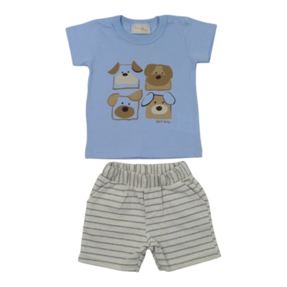 Conjunto Masculino Camiseta Estampada Cachorros e Bermuda Moletinho 8616 - Serelepe