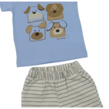 Conjunto Masculino Camiseta Estampada Cachorros e Bermuda Moletinho 8616 - Serelepe