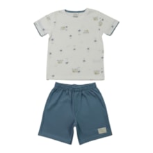 Conjunto Masculino Camiseta Estampada Casas e Bermuda Moletinho A0557 - Alakazoo