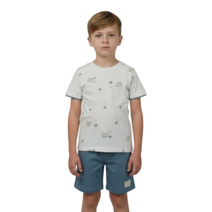Conjunto Masculino Camiseta Estampada Casas e Bermuda Moletinho A0557 - Alakazoo