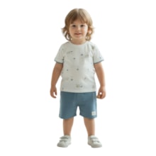Conjunto Masculino Camiseta Estampada Casas e Bermuda Moletinho A0557 - Alakazoo