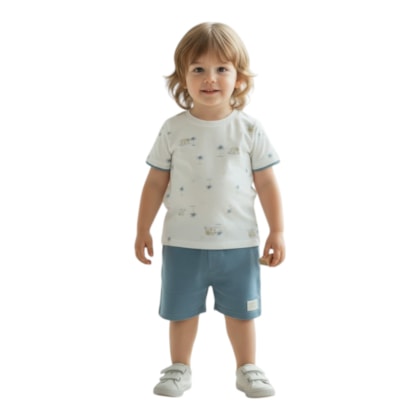 Conjunto Masculino Camiseta Estampada Casas e Bermuda Moletinho A0557 - Alakazoo