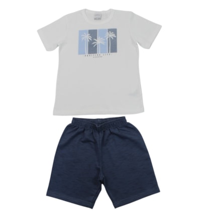 Conjunto Masculino Camiseta Estampada Coqueiros e Bermuda Moletinho 19840 - Alakazoo