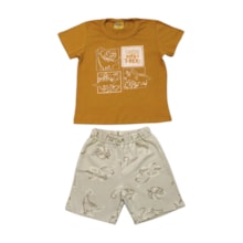Conjunto Masculino Camiseta Estampada Dinos e Bermuda Moletinho 25225 - Rollu