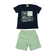 Conjunto Masculino Camiseta Estampada Dinos e Bermuda Moletinho 25225 - Rollu