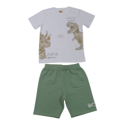 Conjunto Masculino Camiseta Estampada Dinos e Bermuda Moletinho 9972 - Livy
