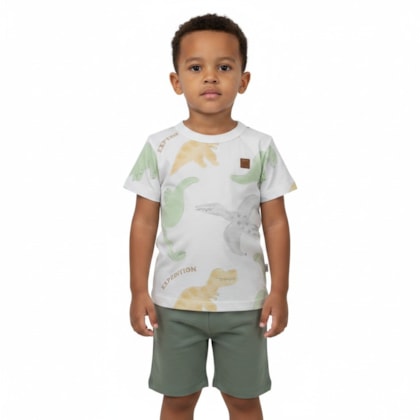 Conjunto Masculino Camiseta Estampada Dinossauros e Bermuda Moletinho 9952 - Livy