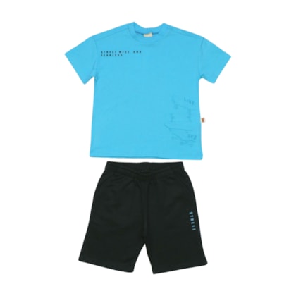 Conjunto Masculino Camiseta Estampada Skates e Bermuda Moletinho 9329 - Livy   