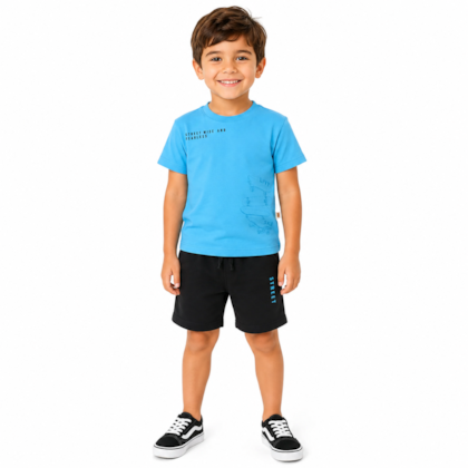Conjunto Masculino Camiseta Estampada Skates e Bermuda Moletinho 9329 - Livy   
