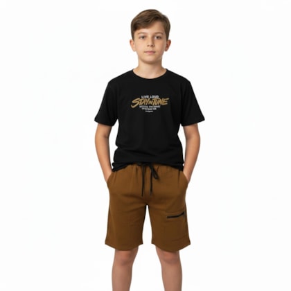 Conjunto Masculino Camiseta  Estampada Stay e Bermuda Moletinho 27326 - Rollu