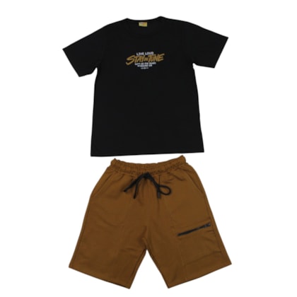 Conjunto Masculino Camiseta  Estampada Stay e Bermuda Moletinho 27326 - Rollu