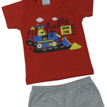 Conjunto Masculino Camiseta Estampada Trator e Bermuda Moletino 18936 - Teddy