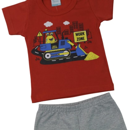 Conjunto Masculino Camiseta Estampada Trator e Bermuda Moletino 18936 - Teddy