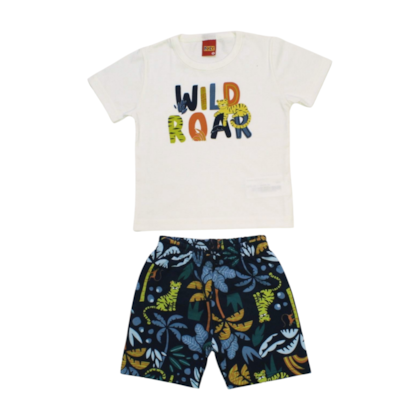 Conjunto Masculino Camiseta Estampada Wild Roar e Bermuda Moletinho 1000364 - Kyly  