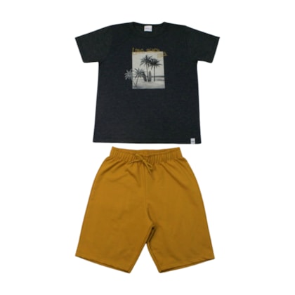 Conjunto Masculino Camiseta Flamê Beach e Bermuda Moletinho 11945 - Kaiani 