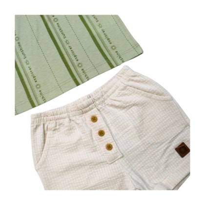 Conjunto Masculino Camiseta Listrada com Botões 70348 - Alenice