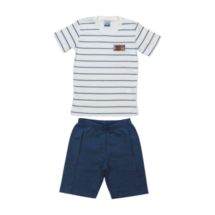 Conjunto Masculino Camiseta Listrada e Bermuda Moletinho 17622 - Teddy 