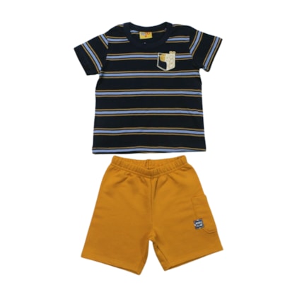 Conjunto Masculino Camiseta Listrada e Bermuda Moletinho 25224 - Rollu