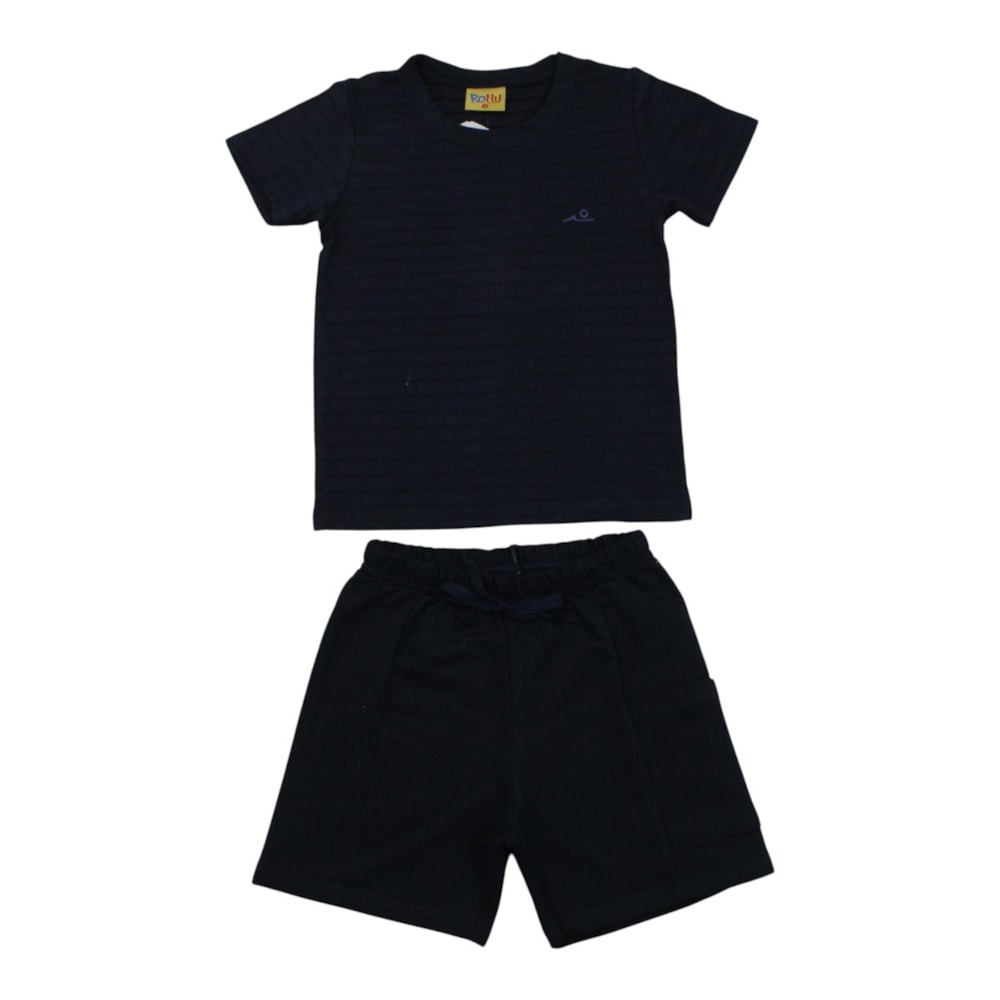 Conjunto Masculino Camiseta Listrada e Bermuda Moletinho 27253 - Rollu