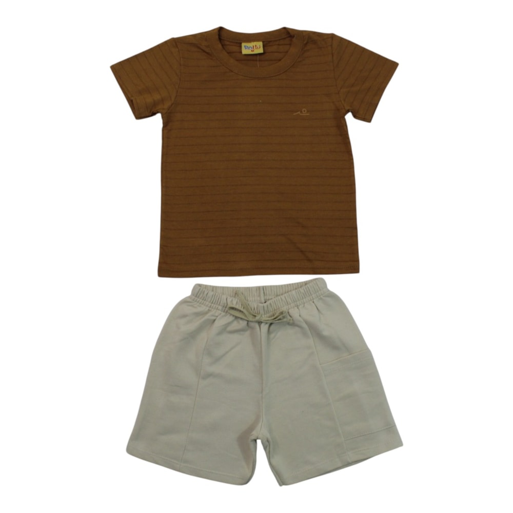 Conjunto Masculino Camiseta Listrada e Bermuda Moletinho 27253 - Rollu
