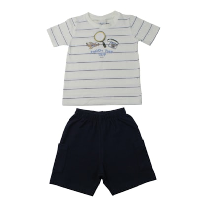 Conjunto Masculino Camiseta Listrada e Bermuda Moletinho 29041 - Angerô