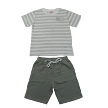 Conjunto Masculino Camiseta Listrada e Bermuda Moletinho 9959 - Livy