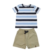 Conjunto Masculino Camiseta Listrada e Bermuda Sarja - 31399 - Glinny
