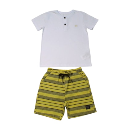 Conjunto Masculino Camiseta Listrada e Bermuda Sarja 46782 - Boca Grande