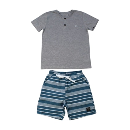 Conjunto Masculino Camiseta Listrada e Bermuda Sarja 46782 - Boca Grande