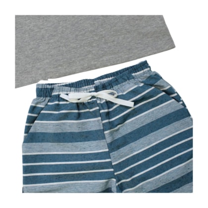 Conjunto Masculino Camiseta Listrada e Bermuda Sarja 46782 - Boca Grande