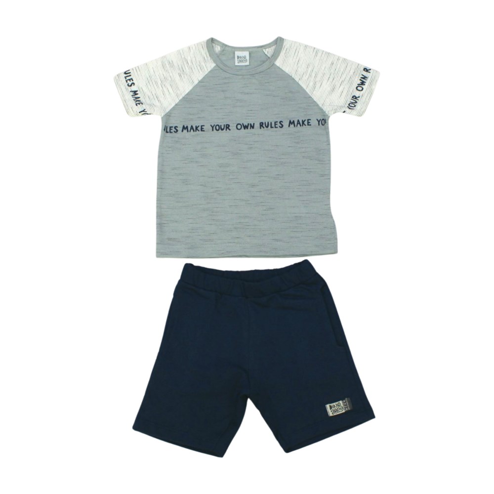 Conjunto Masculino Camiseta Piquet Rajada e Bermuda Moletinho 13131 - Ding Dang