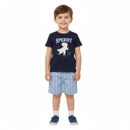 Conjunto Masculino Camiseta Speedy e Bermuda Sarja Listrada  27096 - Brandili