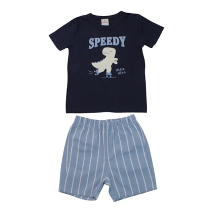 Conjunto Masculino Camiseta Speedy e Bermuda Sarja Listrada  27096 - Brandili