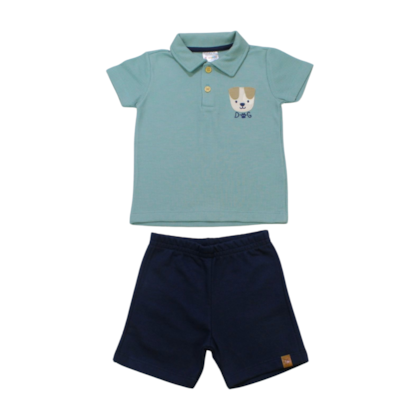 Conjunto Masculino Polo Bordada Dog e Bermuda Moletom 55721 - Brandili