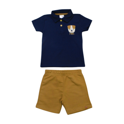 Conjunto Masculino Polo Bordada Dog e Bermuda Moletom 55721 - Brandili
