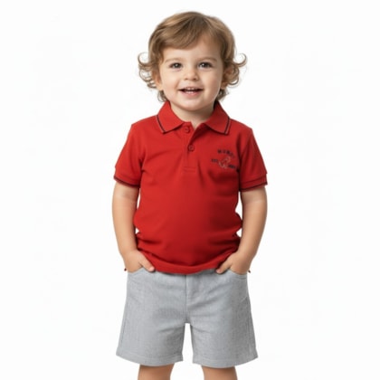 Conjunto Masculino Polo Bordada e Bermuda Tecido 37343 - Brandili Mundi