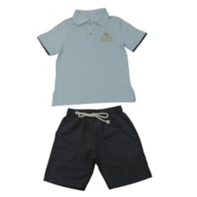 Conjunto Masculino Polo Bordado Elefante e Bermuda Tecido 29052 - Angerô