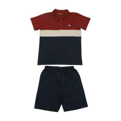 Conjunto Masculino Polo com Listra e Bermuda Moletinho 25246 - Rollu
