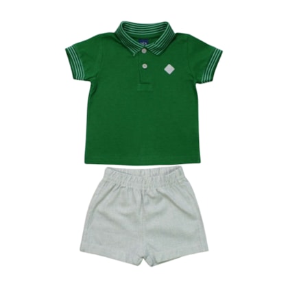 Conjunto Masculino Polo com Listras e Bermuda Tecido 4784 - Dila  