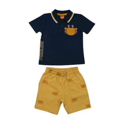 Conjunto Masculino Polo e Bermuda Moletinho Estampada Caranguejo 1001070 - Kyly 