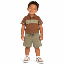 Conjunto Masculino Polo Estampa Believe e Bermuda Moletino 29046 - Angerô